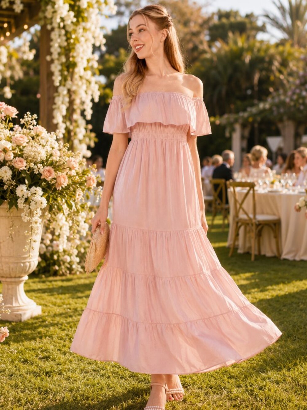 🌸 Romantic Off-Shoulder Maxi Dress – Soft & Flowy 🌸